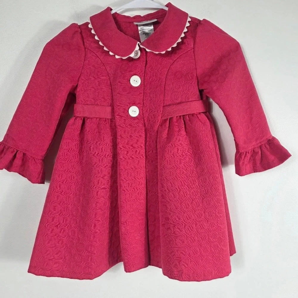 Bonnie Jean‎ Girls Pink Textured Button Front Coat Dress with Bow Size 3T